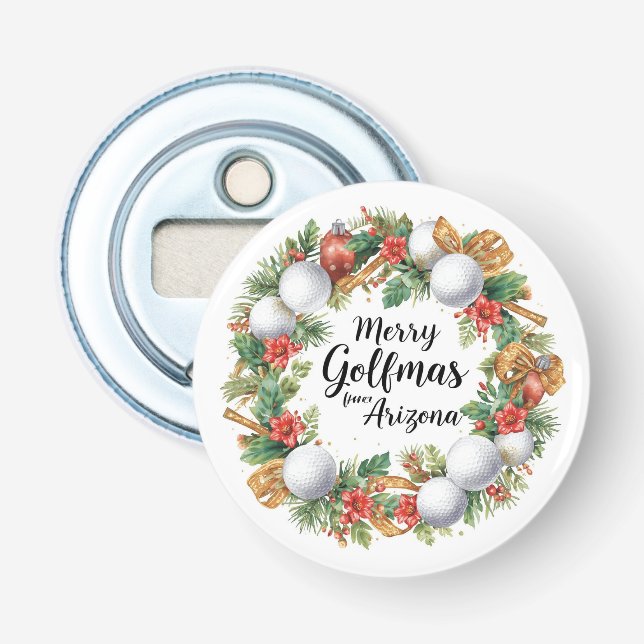 Arizona Golf Christmas Greeting with Golf Wreath  Flasköppnare (Framsidan)