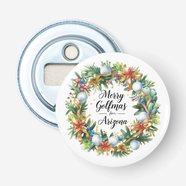 Arizona Golf Christmas Greeting with Golf Wreath  Flasköppnare (Framsidan)