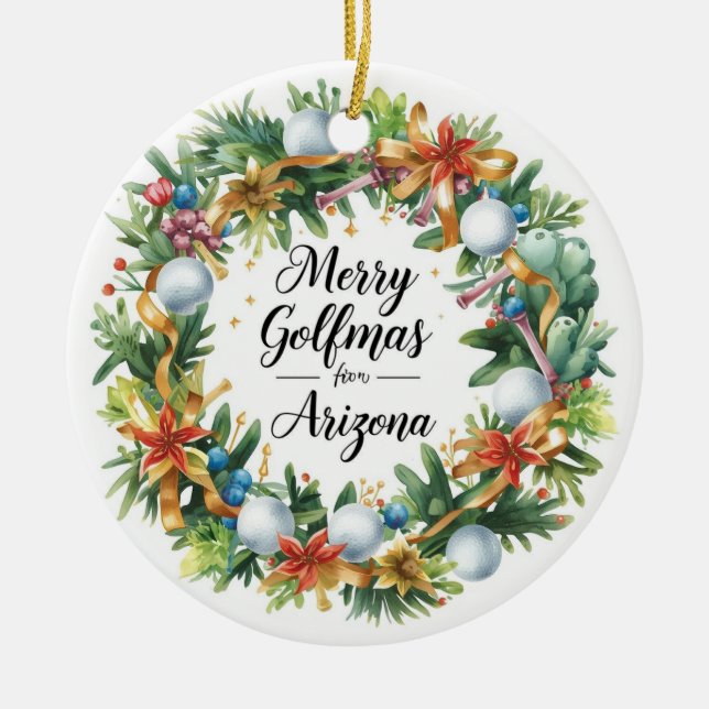 Arizona Golf Christmas Greeting with Golf Wreath  Julgransprydnad Keramik (Framsidan)