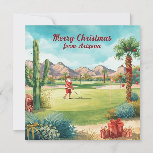 Arizona Golf Christmas in Arizona   Santa Claus Julkort (Framsida)