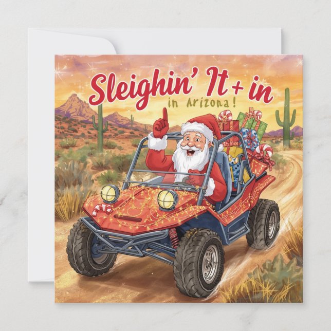 Arizona Golf Christmas Santa Golfer driving cart Julkort (Framsida)