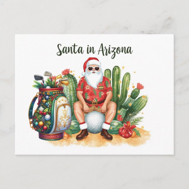 Arizona Golf in Desert Christmas Cactus Santa  Helg Vykort (Framsida)