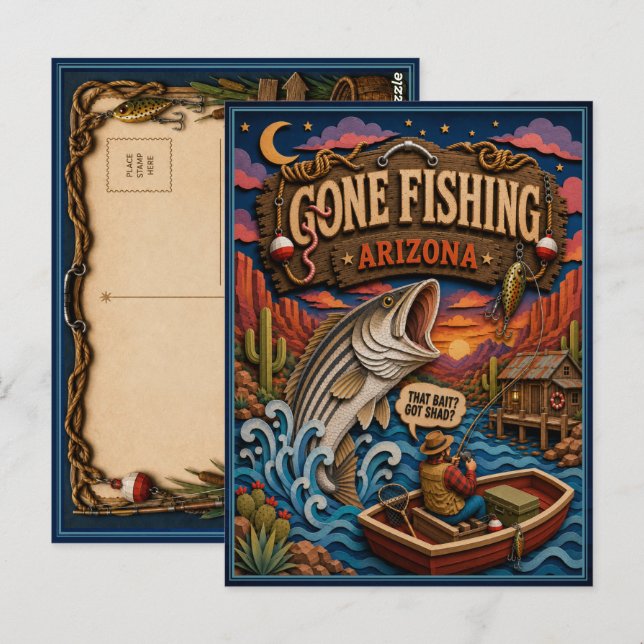 Arizona Gone Fishing Randig Abborre Vykort (Fram/baksida)