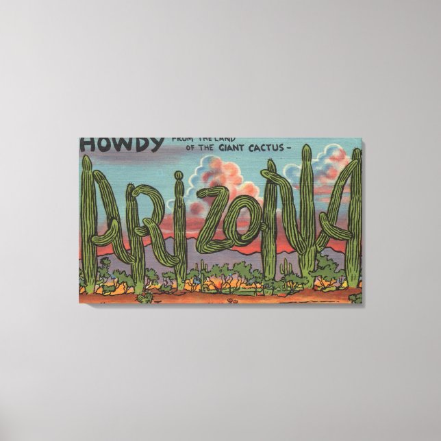 Arizona - Howdy från Arizona i Cactus Font Canvastryck (Framsida)