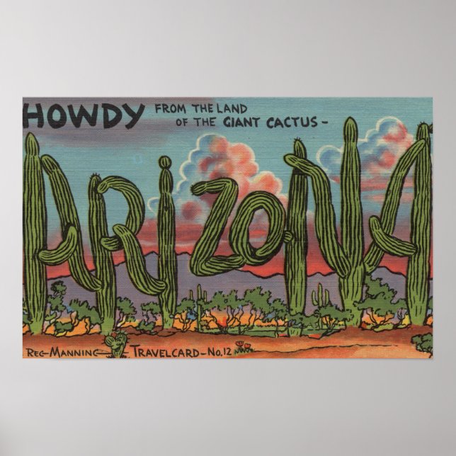 Arizona - Howdy från Arizona i Cactus Font Poster (Framsidan)