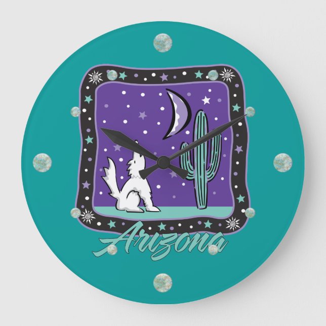 Arizona Howling Coyote Wall Clock Stor Klocka (Framsida)