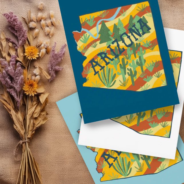Arizona Illustrated Karta Vykort (Fantastic colorful Arizona state map custom postcard. Add your own text)