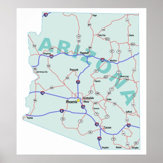 Arizona Interstate Karta Skriv ut Poster (Framsidan)