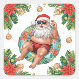 Arizona jul tema med Santa poolparty Fyrkantigt Klistermärke