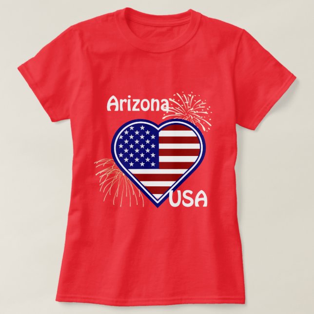 Arizona juli 4:e Fireworks Heart Flagga Red T-shir T-shirt (Design framsida)