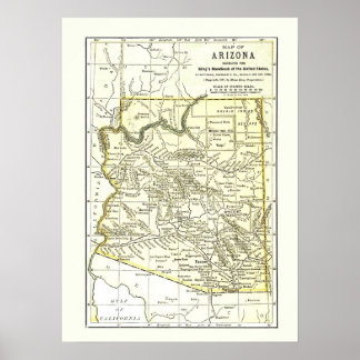 Arizona Karta 1891 Städer, järnväg och reservation Poster