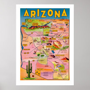 Arizona Karta 20x28 Affisch Tryck