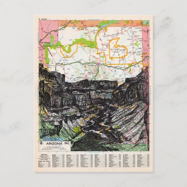Arizona Karta Art Vykort (Framsida)