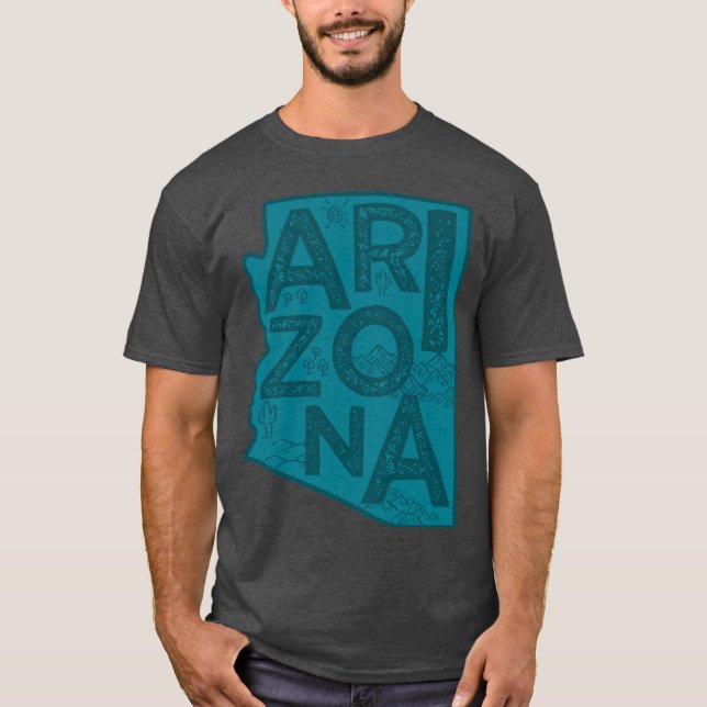 Arizona Karta Typography Navy T Shirt (Framsida)