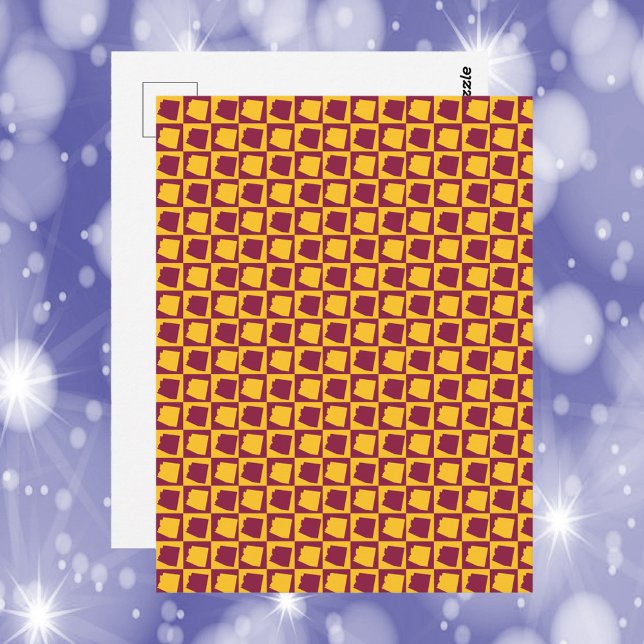 Arizona Kontur Maroon Guld Vykort (A postcard with a maroon and gold checkerboard pattern featuring the US state of Arizona!)
