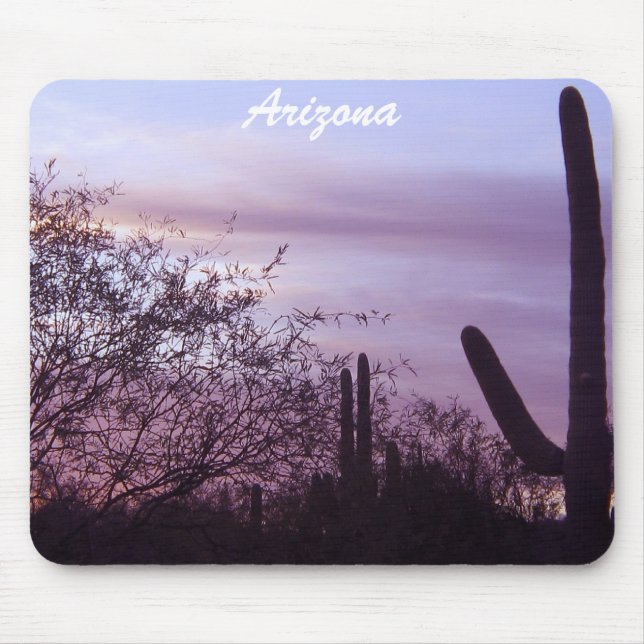 Arizona Lila Sunset & Saguaros Mousepad Musmatta (Framsidan)