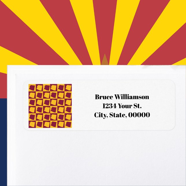 Arizona Maroon Guld Anpassa Returadress Etikett (A return address label with a maroon and gold pattern featuring the US state of Arizona.)
