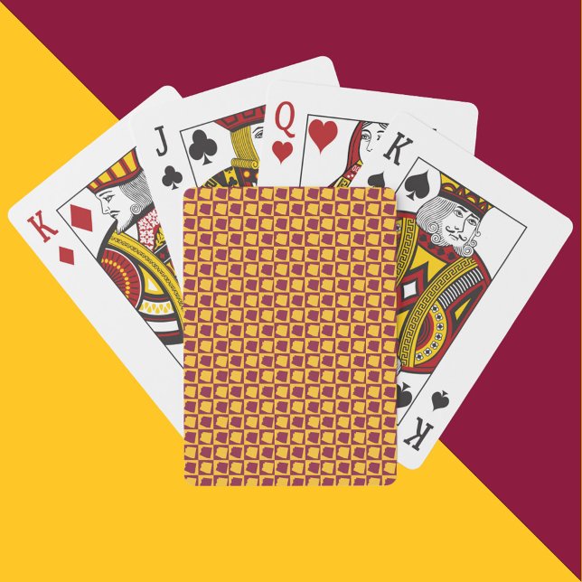 Arizona Maroon och guld schackbrädemönster Casinokort (A deck of playing cards with a maroon and gold pattern featuring the US state of Arizona)