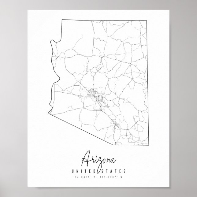 Arizona Minimal Street Karta Poster (Framsidan)
