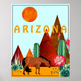 Arizona ~ Mountain, Cacti och Horse Desert Poster
