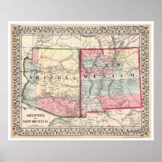 Arizona New mexico Karta 1867 Poster