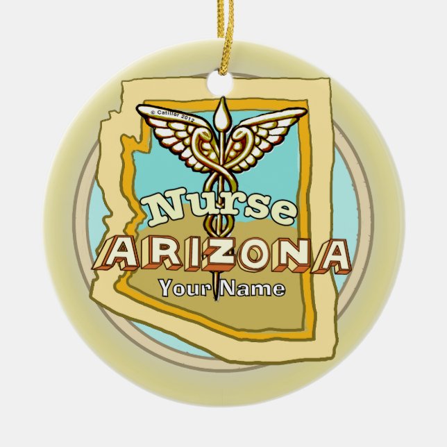Arizona Nurse Caduceus Julgransprydnad Keramik (Framsidan)
