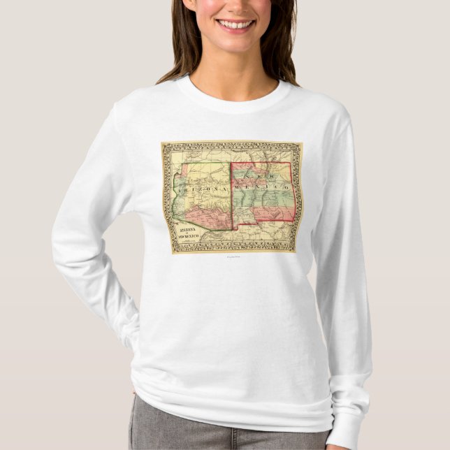Arizona och ny MexicoPanoramic karta T Shirt (Framsida)