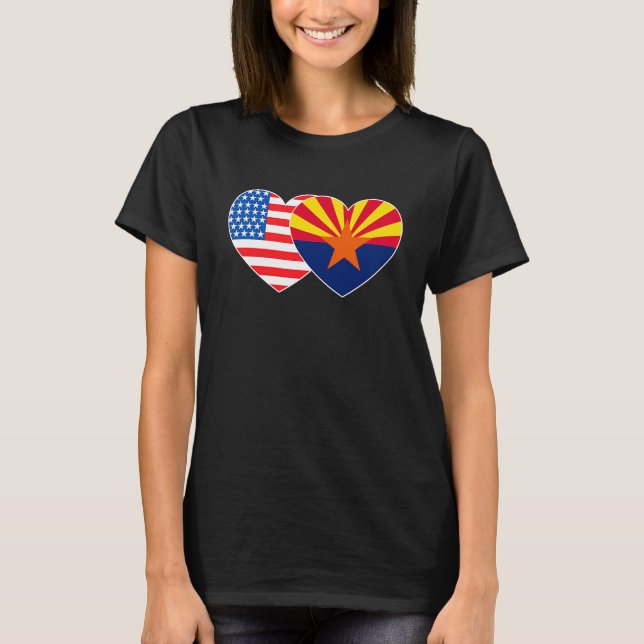 Arizona och USA flagga Twin Heart for Proud Americ T Shirt (Framsida)