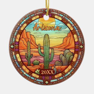 Arizona Öken Kaktus Akvarell Julgransprydnad Keramik