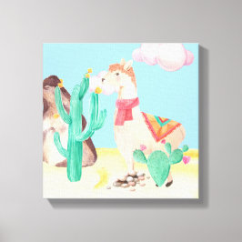 Arizona Öken Lama Kaktus Blommor Natur Canvastryck