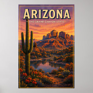Arizona ökenkaktus berg solnedgång vyer poster