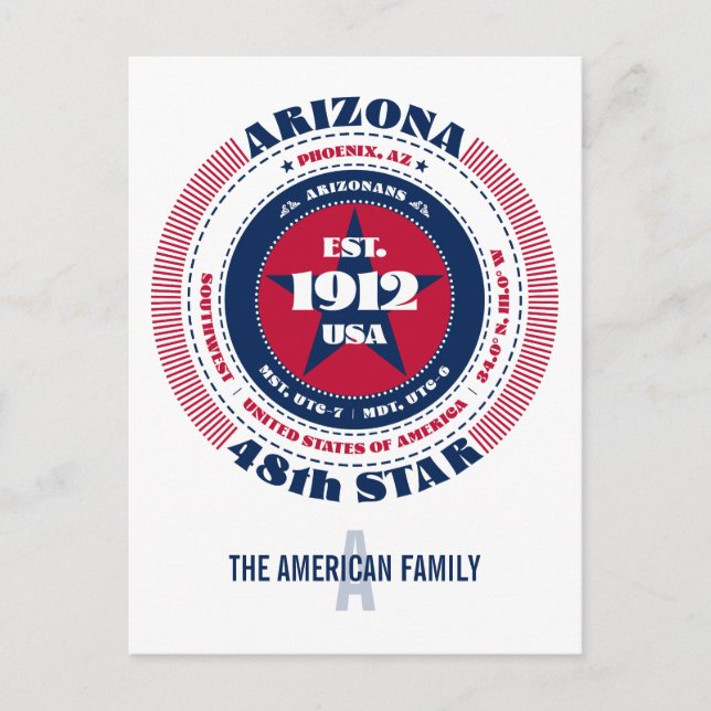 Arizona, Phoenix, AZ, Patriotic, Monogram Vykort (Framsida)