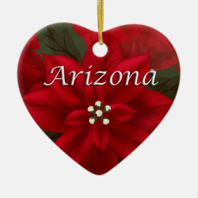 Arizona Red Poinsettia Heart Keepsaké Ornament (Framsidan)