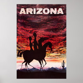 Arizona Resa Poster Öken Solnedgång Konst Cowboy P