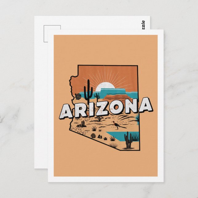 Arizona Retro Travel Design Iconic US Stater Vykort (Fram/baksida)