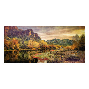 Arizona River Sonoran Desert Mountains 24 tum x 11 Fototryck