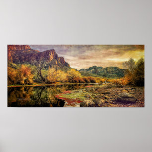 Arizona River Sonoran Desert Mountains 24 tum x 11 Poster