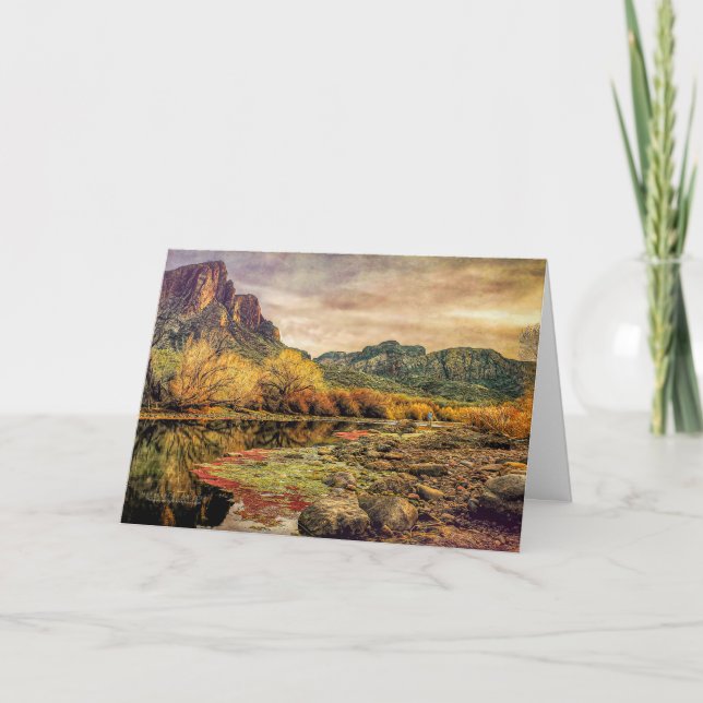 Arizona River Sonoran Desert Mountains Digital Art Kort (Framsida)