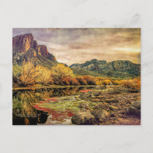 Arizona River Sonoran Desert Mountains Digital Art Vykort
