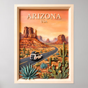Arizona Road Trip Vintage Monument Valley Öken Poster