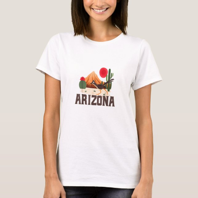 Arizona Roadrunner Retro Boho Desert Cactus T Shirt (Framsida)