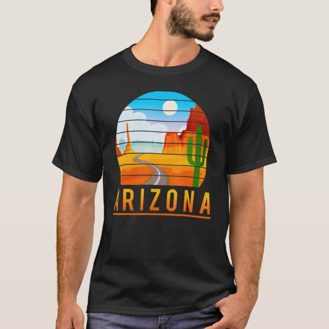 Arizona Roadrunner Retro Desert Cactus T Shirt (Framsida)