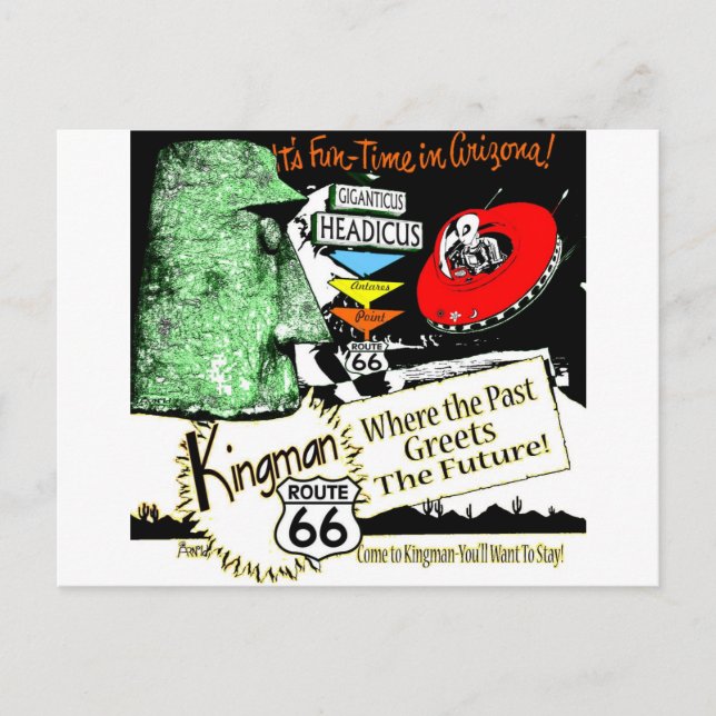 Arizona Roligt-Time 1950s stil Alien UFO Route 66 Vykort (Framsida)