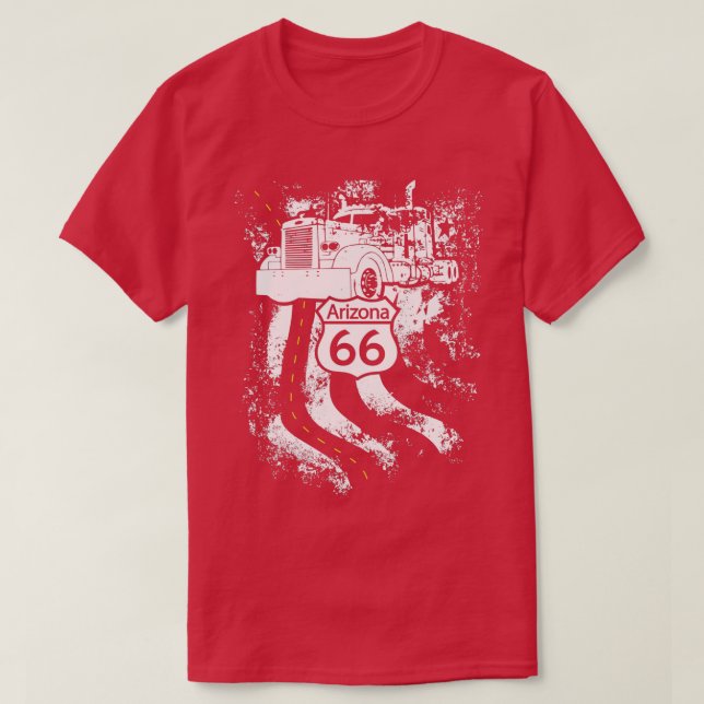 Arizona Route 66 Big Rig Lastbil och American Flag T Shirt (Design framsida)