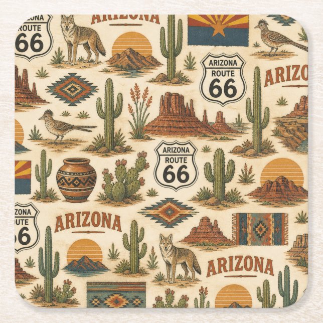 Arizona Route 66 Ökensnuttar Underlägg Papper Kvadrat (Framsidan)