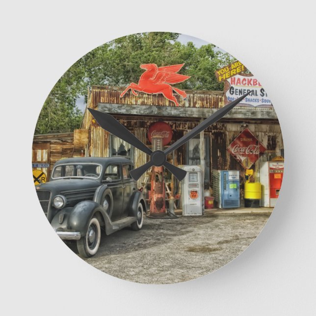 Arizona Route 66 Rustic återellager Rund Klocka (Framsida)
