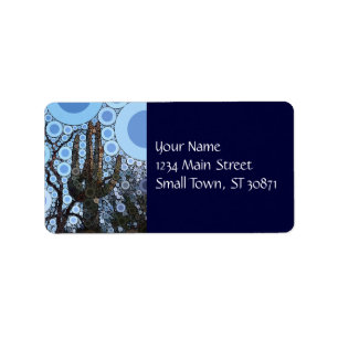 Arizona Saguaro Cactus Concentric Circle Mosaic Adressetikett