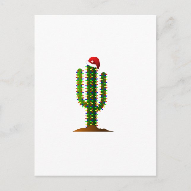 Arizona Saguaro Cactus jul Ljus Helg Vykort (Framsida)