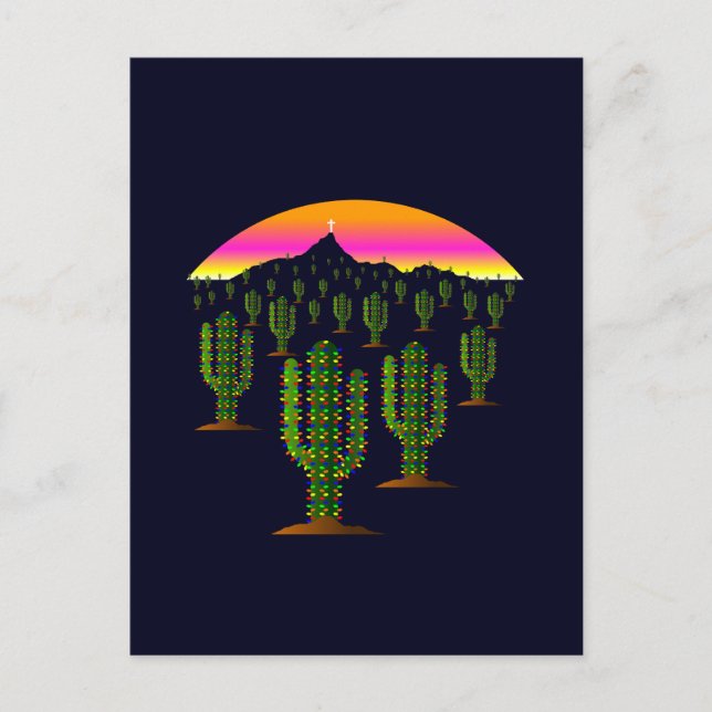 Arizona Saguaro Cactus jul Ljus vid Sunset Helg Vykort (Framsida)