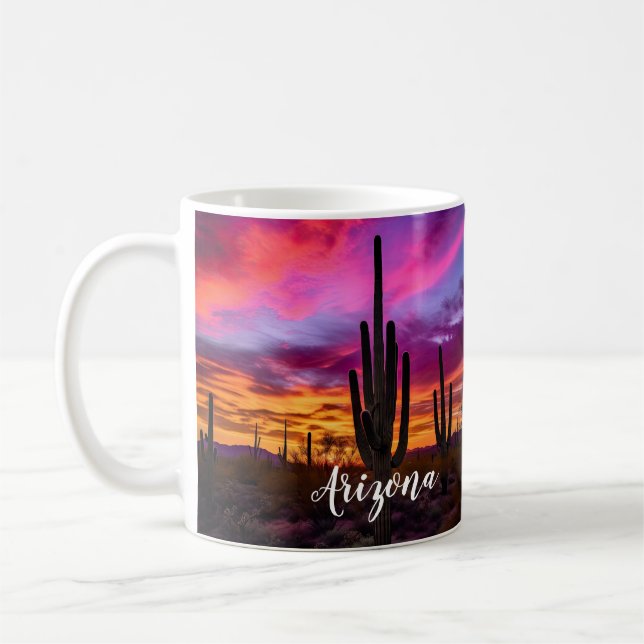 Arizona Saguaro Cactus Southwest Desert Sunset Kaffemugg (Vänster)